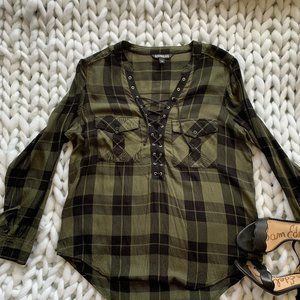 Express----Green and black paid shirt/blouse